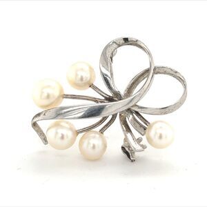 Mikimoto Estate Akoya Pearl Brooch 6.75 mm Sterling Silver M237